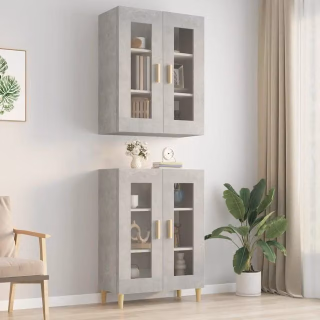 Berkfield Home Hanging Wall Cabinet in Concrete Grey with Glass Doors, W/D/H: 69.5 x 34 x 90 cm – 1