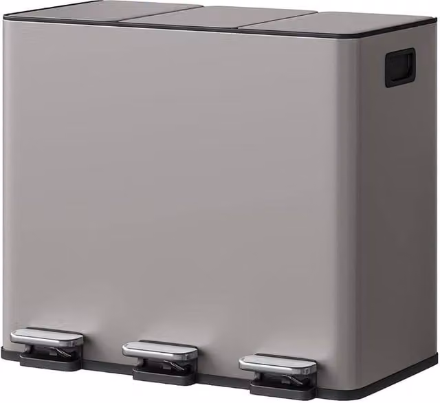 London Boutique 45L 3 Compartment Stainless Steel Kitchen Bin with Pedal in Grey, W/D/H: 62.0 x 45.0 x 36.5 cm