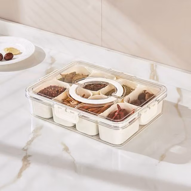 Livingandhome Multi-Compartment Fridge Storage Container, White, Width: 30.5 cm