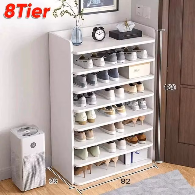 FLAVORA 8-Tier Wooden Shoe Rack Storage Organiser in White, W/D/H: 120 x 26 x 82 cm – 1