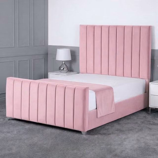 Living Comfort Bedz Empress Plush Velvet Upholstered Bed with Slatted Base and 48 Inch Headboard in Pink, Single Size