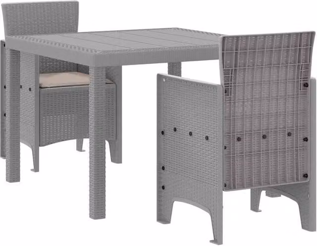 Berkfield Home 3 Piece Modern Garden Dining Set with Light Grey Cushions and Poly Rattan