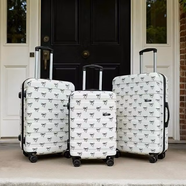 OHS Bows Print Hard Shell ABS Luggage Set of 3 in White