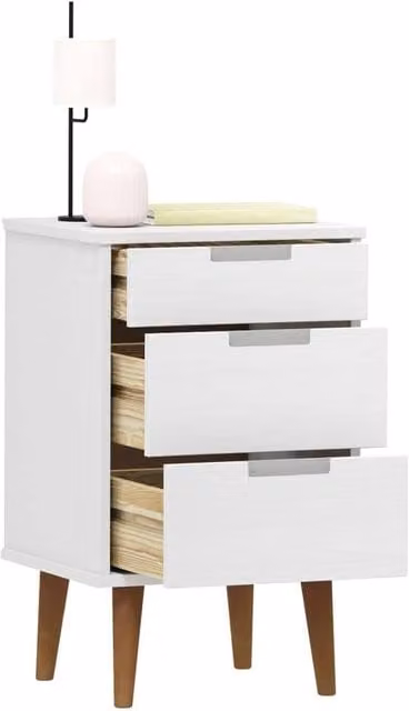 Berkfield Home Beautiful MOLDE White Bedside Cabinet in Solid Pine Wood, W/D/H: 40 x 35 x 65 cm