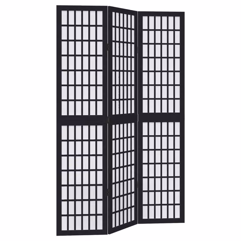 Berkfield Home 3-Panel Room Divider in Black Solid Paulownia Wood