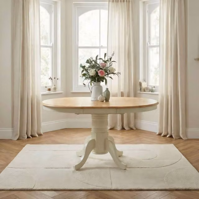 FurnitureboxUK Padstow Rustic Round Extendable Solid Rubberwood Dining Table in Beige