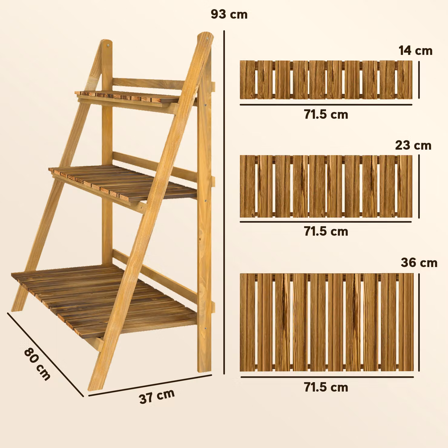 Outsunny 3 Tier Wooden Folding Flower Pot Stand, Brown Garden Planter Ladder for Herbs and Plants, H 93 x W 71.5 x D 37 cm – 3