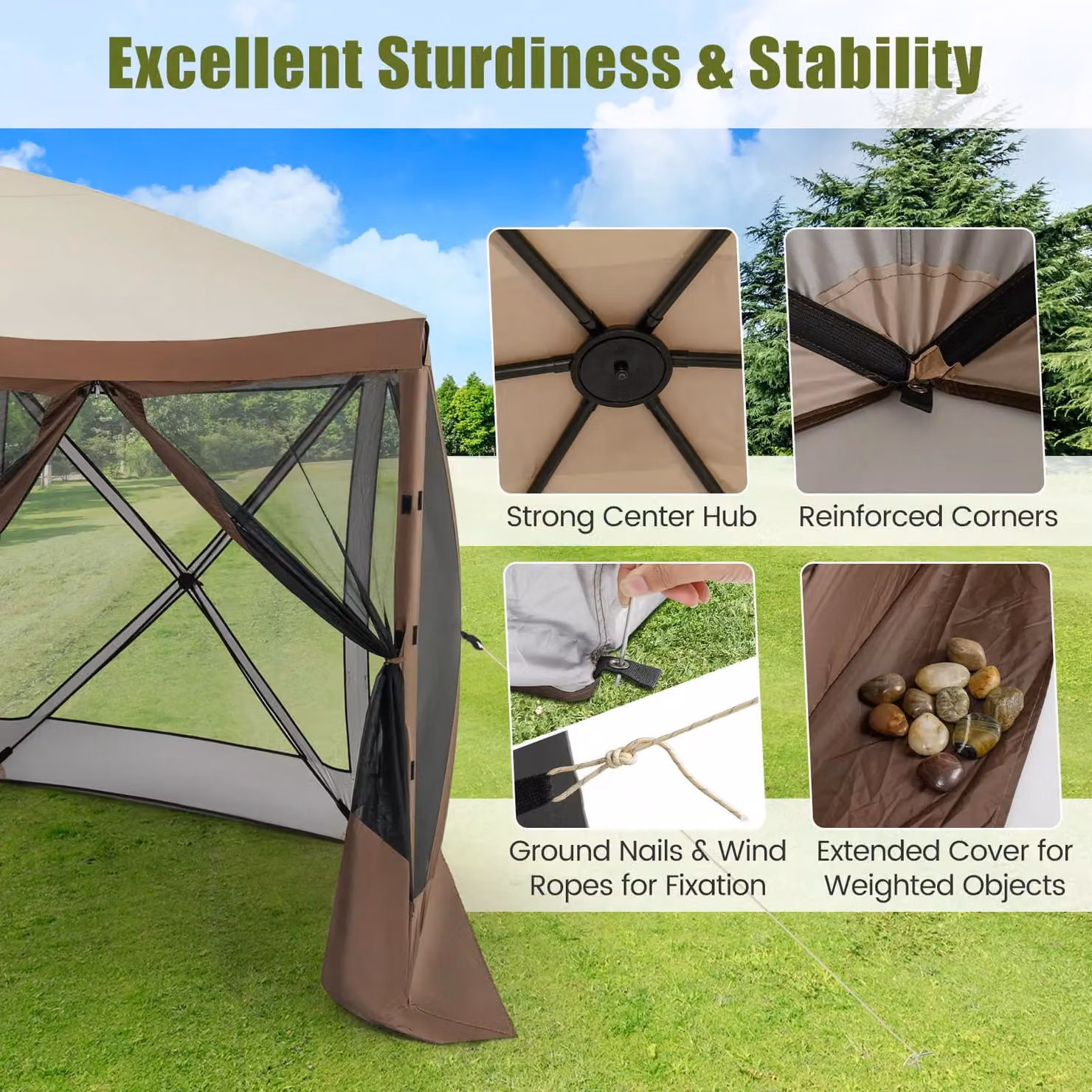 Costway Pop-up Gazebo Tent Outdoor Canopy Sun Shelter, Brown, W: 350 cm, D: 230 cm, H: 236 cm – 3