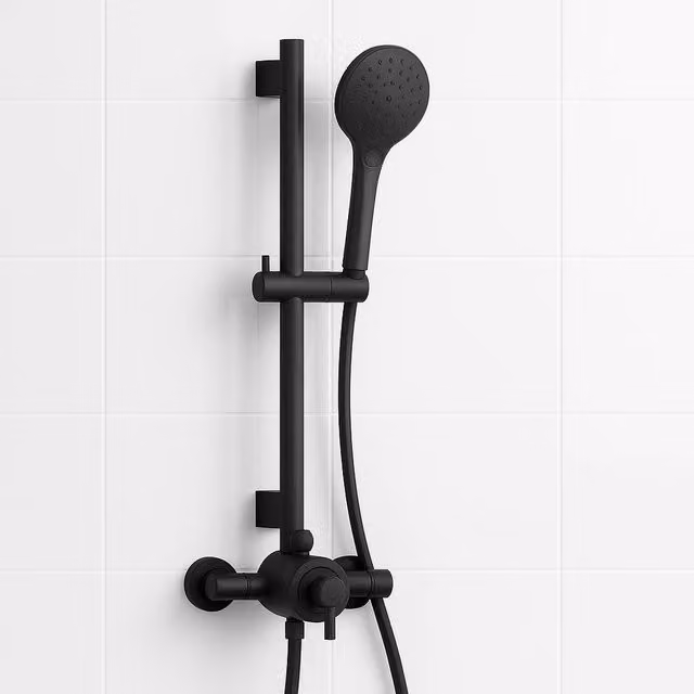 Bathroom Kingdom Conwy Matt Black Traditional Exposed Thermostatic Bar Shower Set with Hand Shower