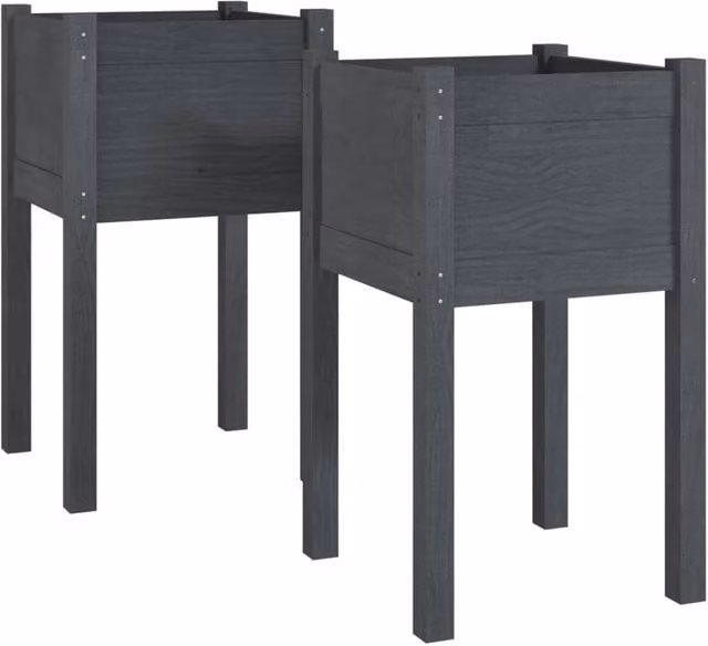 Berkfield Home Garden Grey Solid Pinewood Planter Tubs, 2 Pack, W/D/H: 40 x 40 x 70 cm