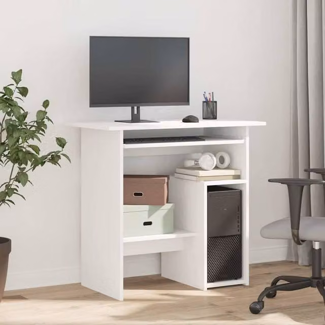 Berkfield Home Modern White Writing Desk in Engineered Wood, W/D/H: 80 x 45 x 74 cm