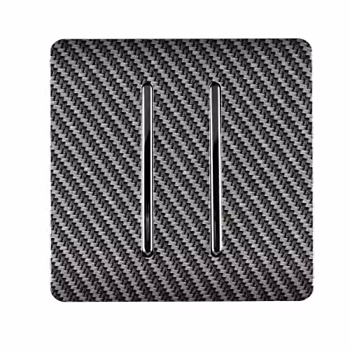 Trendi 2 Gang 10 Amp Double Electrical Wall Light Switch with Screwless Raised Front Plate in Carbon Fibre Black – 2