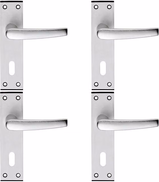 Loops 4x Pair Straight Lever on Lock Backplate Door Handles in Satin Aluminium, Silver, 152 x 38 mm