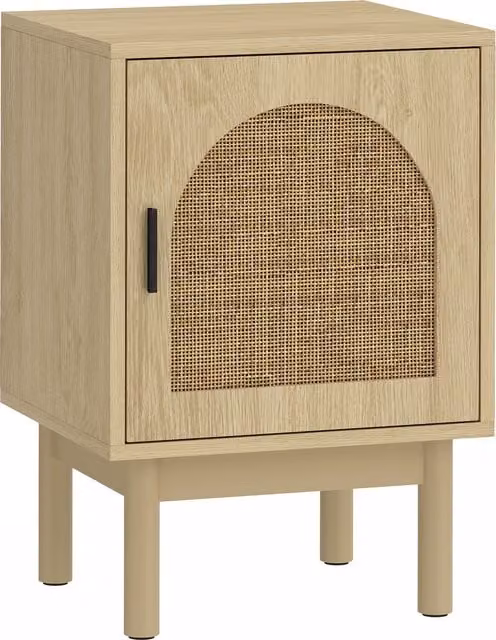 HOMCOM Boho Rattan and Wood Bedside Table in Brown and Beige