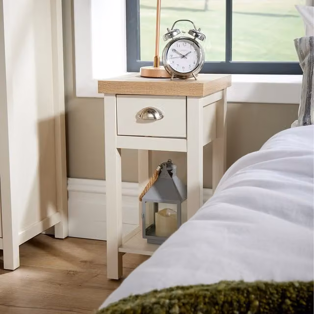 Home Source Avon 1 Drawer Bedside Table Bedroom Storage Unit in Off White