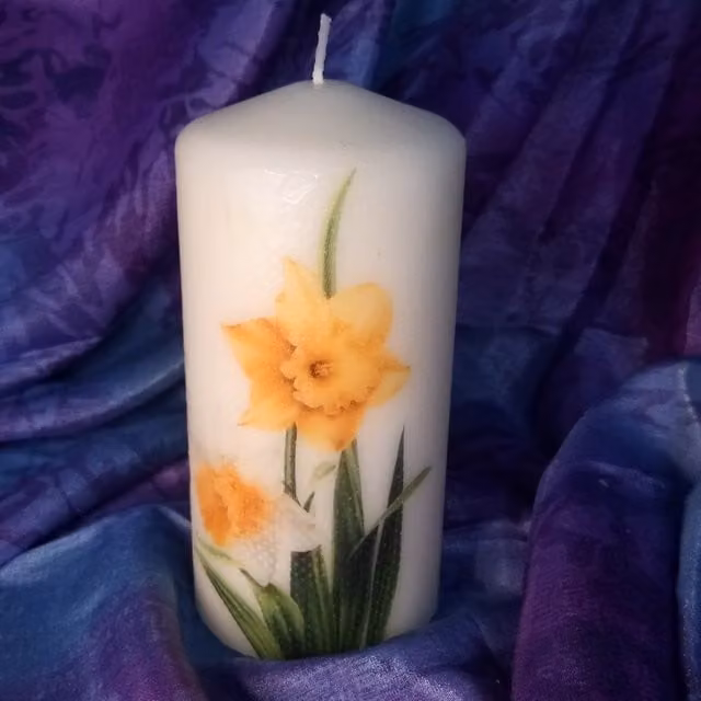 Viki Spring Floral Pillar Candle in White