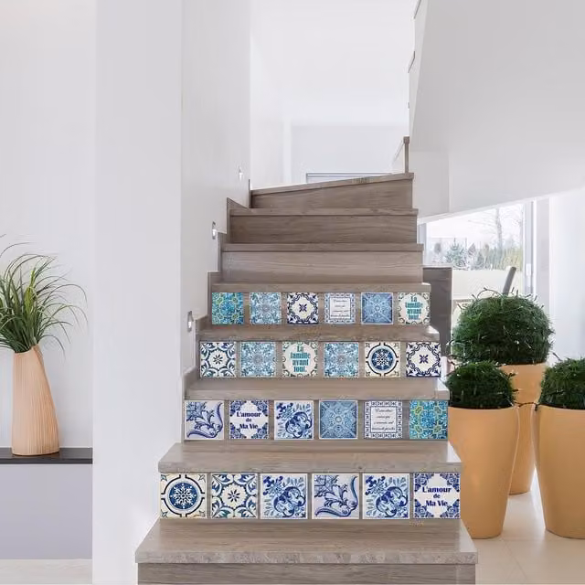 Walplus Wall Tile Stickers in Yellow, Blue and White, 24 Pack, W/H: 15 x 15 cm