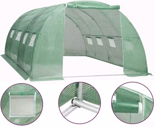Berkfield Home Green Freestanding Greenhouse with Curved Windows and Galvanised Steel Frame, W/D/H: 400 x 400 x 200 cm