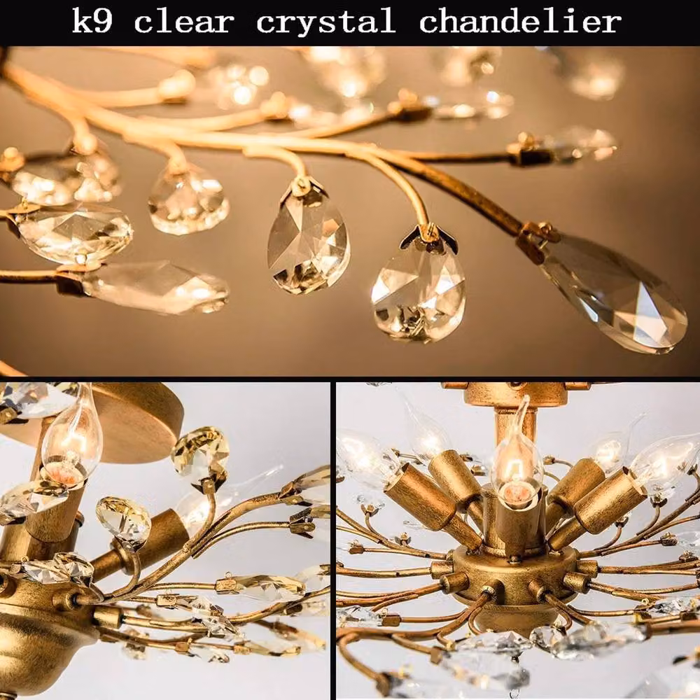 NIVOR 5 Light Crystal Empire Chandelier, Adjustable Vintage Pendant Light in Metallic Gold with Transparent Glass, E14 – 3