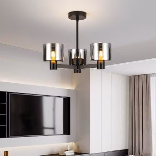 Harper Living Modern 3-Light Semi Flush Ceiling Lamp with Grey Smoked Glass Shades and Matt Black Metal Finish – 4