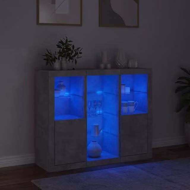 Berkfield Home 3-Piece Sideboard Set with LED Lights in Concrete Grey Engineered Wood, W/D/H: 123 x 37 x 100 cm – 1