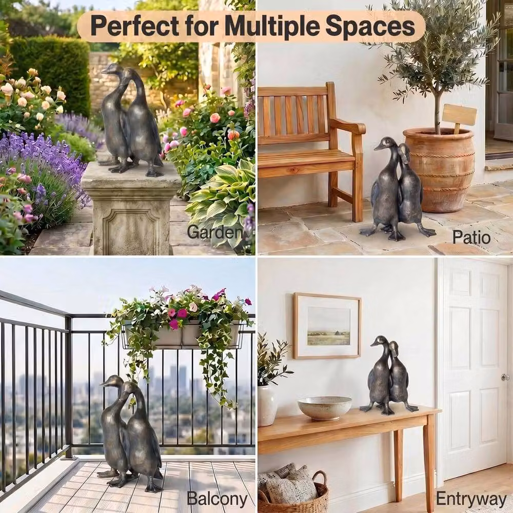 FLAVORA Levede Outdoor Resin Duck Sculpture Garden Ornament in Bronze, H 100 cm x W 15 cm x D 15 cm – 5