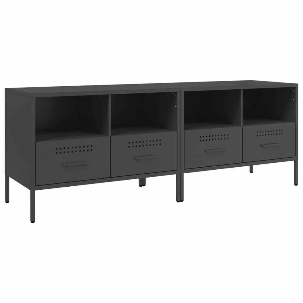 Berkfield Home Set of 2 Black Metal TV Cabinets, W/D/H: 68 x 39 x 50.5 cm – 3