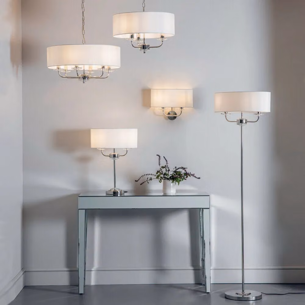 Loops Twin Light Table Lamp in Silver and White with Crystal Trim – 2