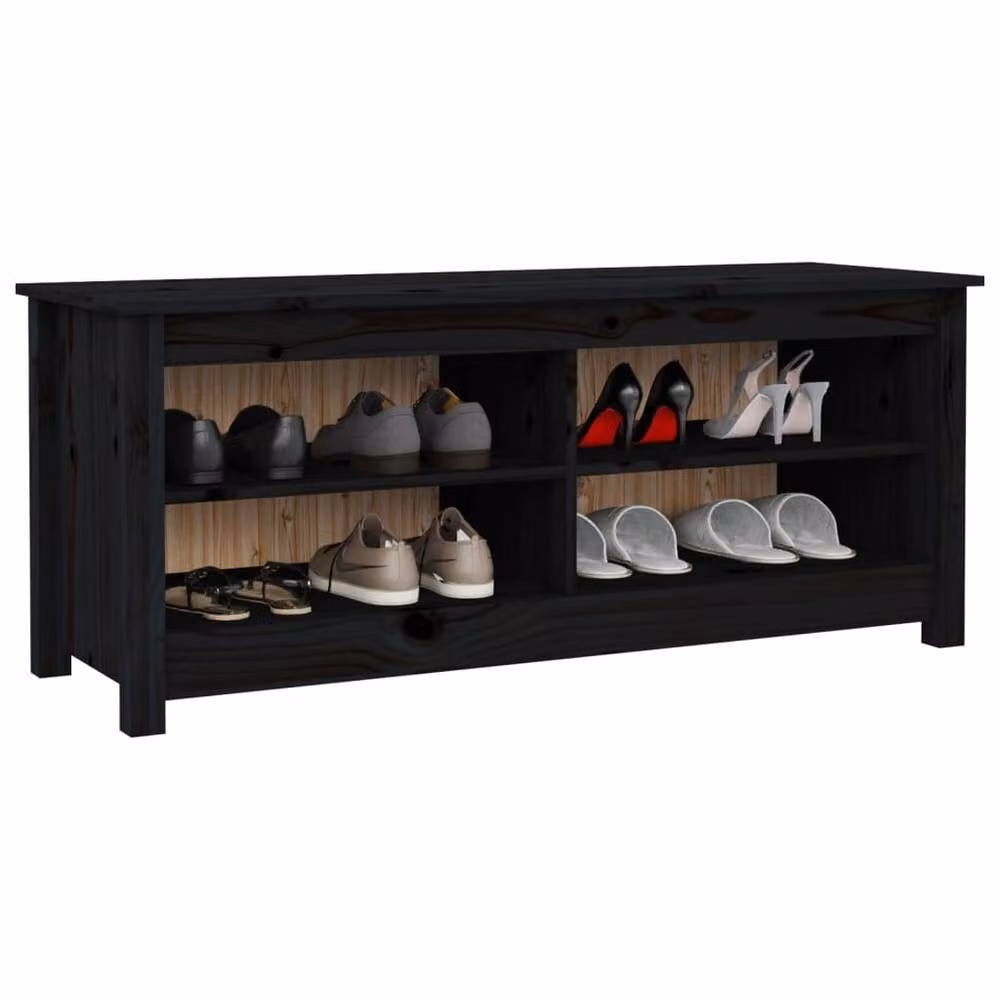 Berkfield Home Black Solid Pine Wood Shoe Bench W/D/H: 110 x 38 x 45.5 cm – 4