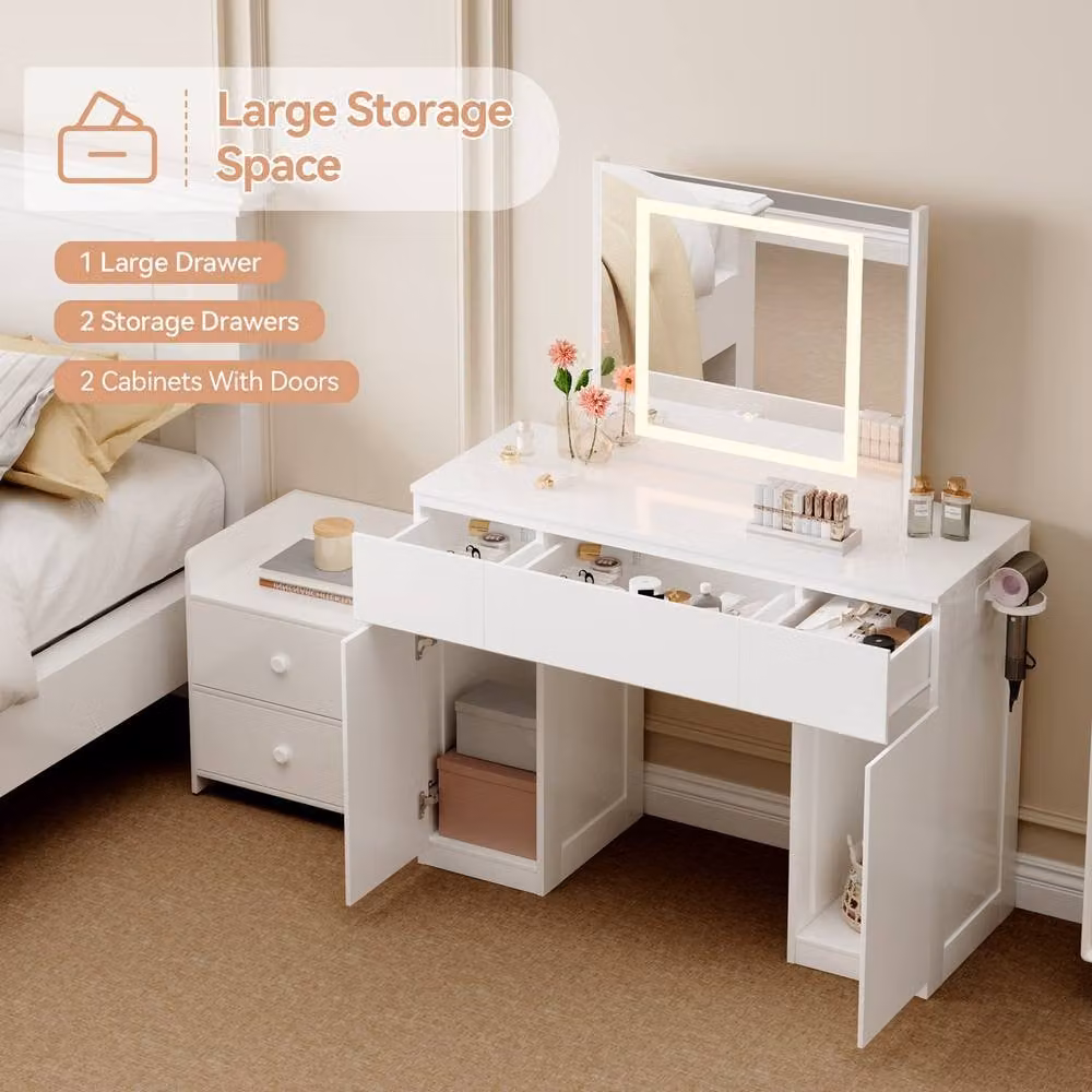 MCC Direct Toronto White Glossy Dressing Table with Adjustable LED Mirror – 2