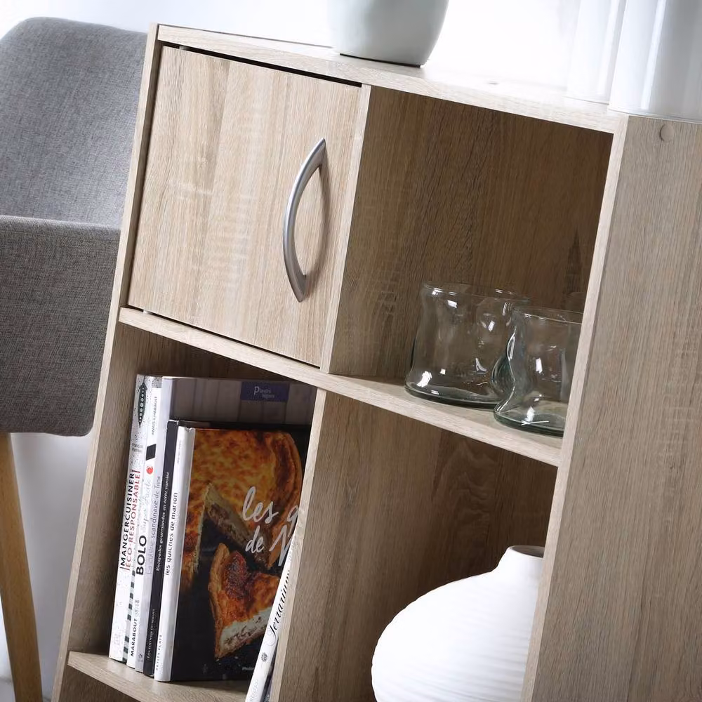 CALICOSY 6-Compartment Storage Shelf with 2 Doors in Light Brown, W/D/H: 61.5 x 29.5 x 80 cm – 8