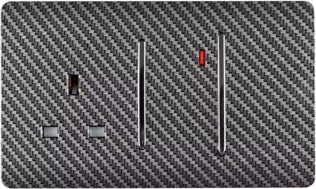 Trendi Artistic Modern Glossy 45 A Cooker Switch and Plug Socket Combination with Neon Insert in Carbon Fibre – 1