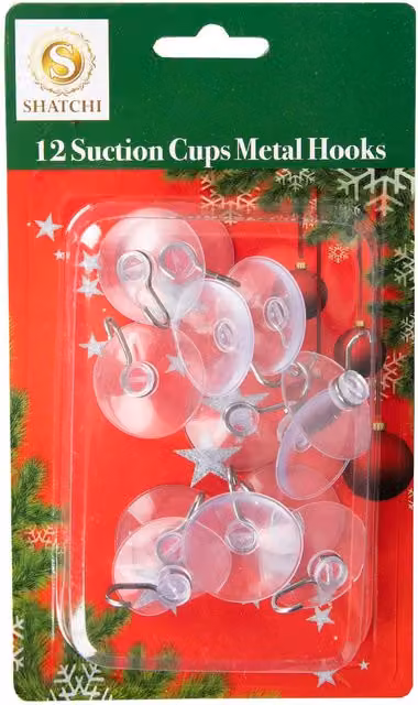 Shatchi 12-Piece Heavy-Duty Metal Hook and Suction Cup Set, Transparent, Diameter: 3.3 cm