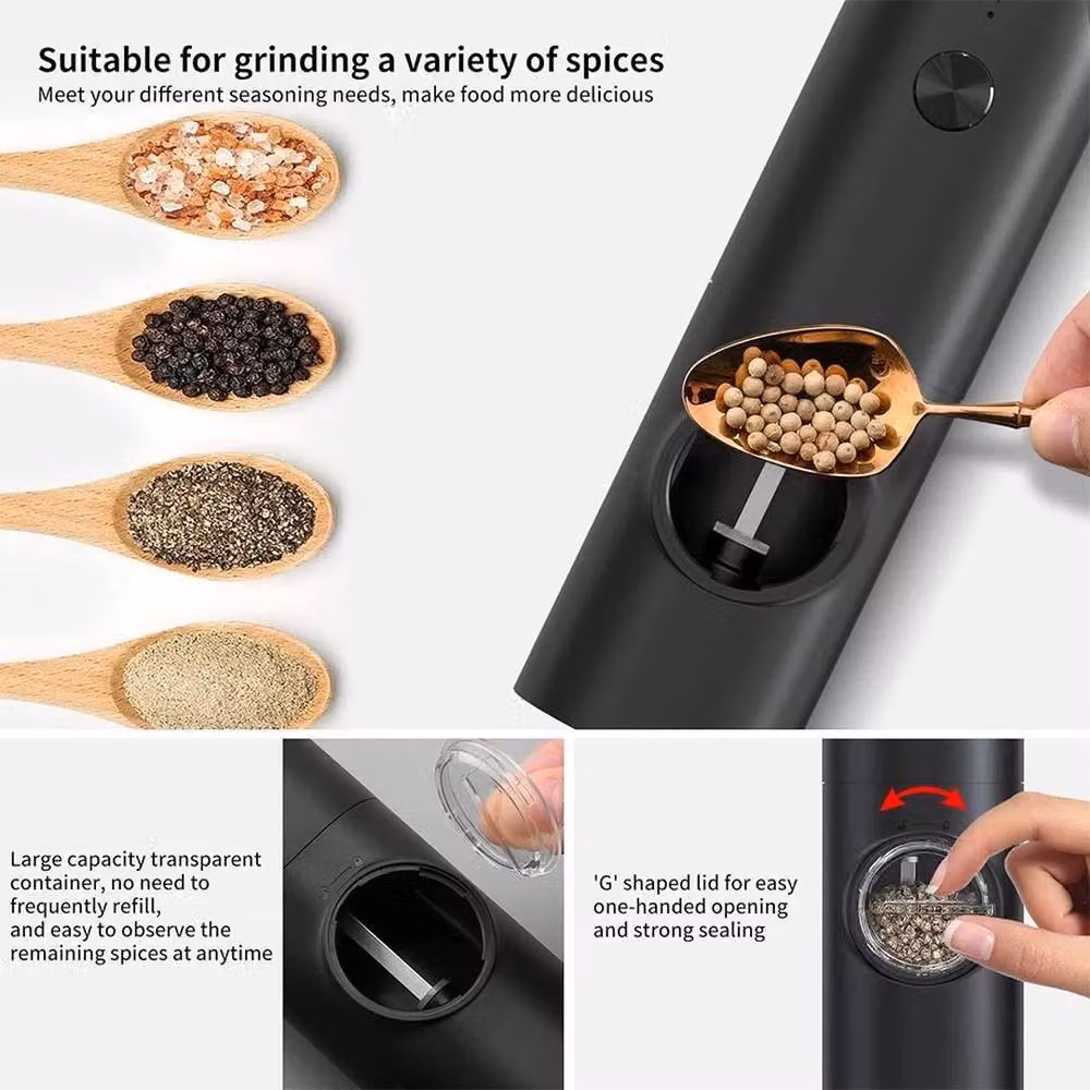 Kelvenix 2-Piece Automatic USB Rechargeable Electric Pepper and Salt Grinder Set in Black and Transparent with Ceramic Mechanism – 5