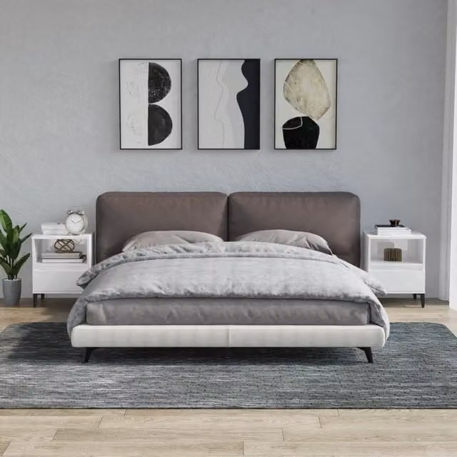 Berkfield Home Set of 2 High Gloss White Bedside Cabinets, W: 40 cm, D: 35 cm, H: 50 cm – 1