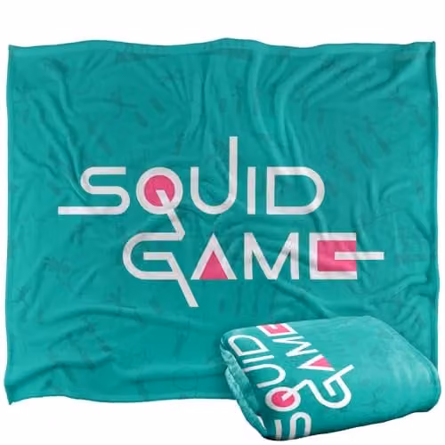 Netflix Squid Game Aqua Logo Silky Touch Super Soft Fleece Throw Blanket in White and Aqua, W/D/H: 152 x 127 cm