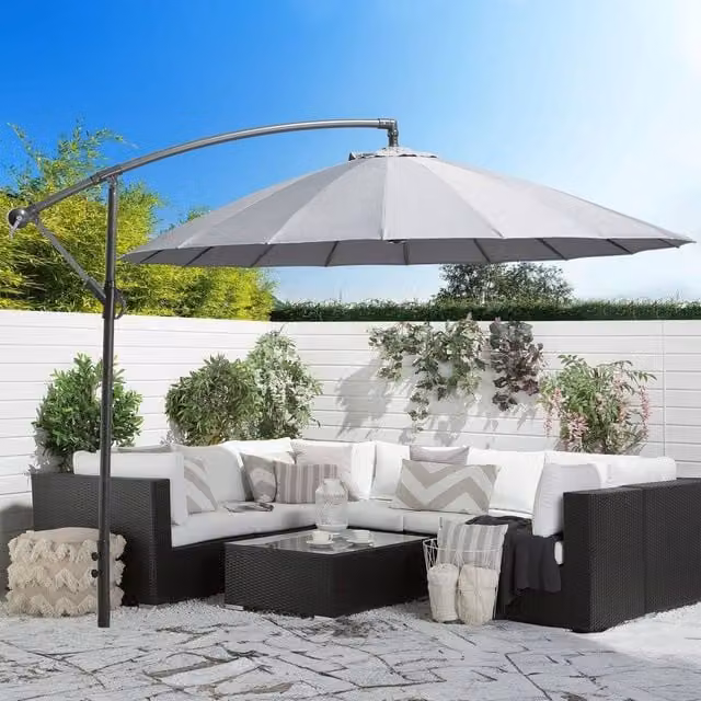 Wyld and Coco Grey Garden Parasol with Crank Tilt and Steel Frame, Diameter: 235 cm – 1