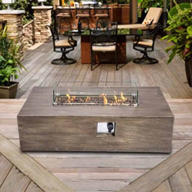 Teamson Home XL Rectangle Outdoor Gas Fire Pit Table in Grey