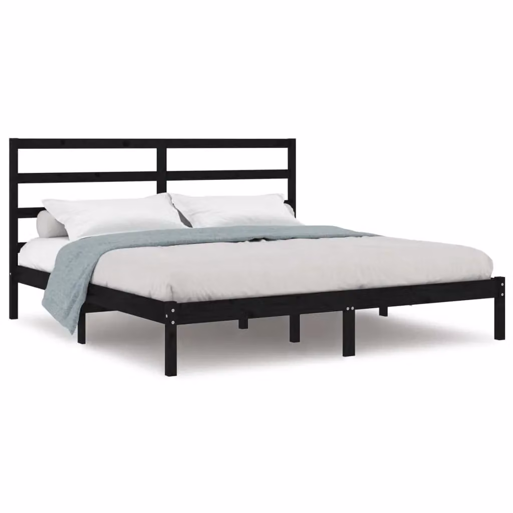 Berkfield Home Black Solid Wood Pine Bed Frame 200 x 200 cm – 2