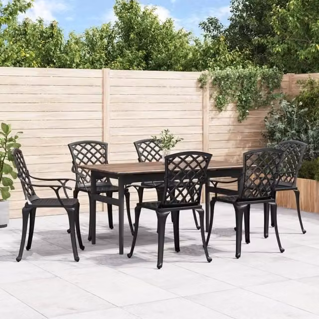Berkfield Home Set of 6 Matt Black Powder Coated Aluminium Garden Chairs with Armrests – 1