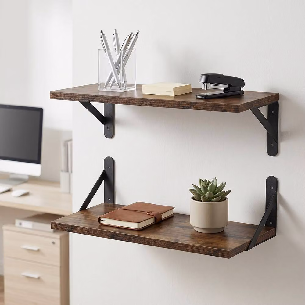 Levede Set of 2 Rustic Brown Wall Mounted Floating Shelves – 2
