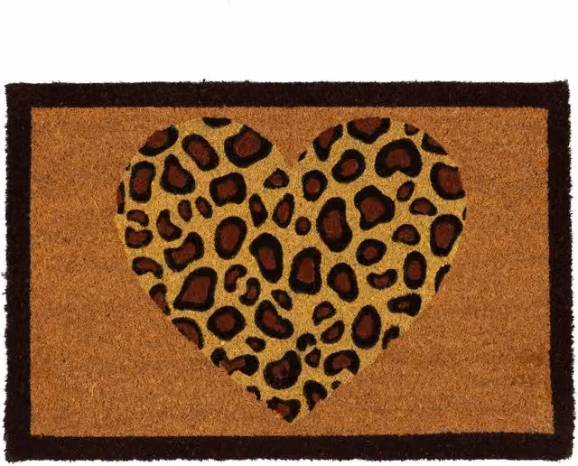 Nicola Spring Leopard Heart Coir Door Mat, Multicolour and Brown, W: 60 cm, D: 40 cm – 5