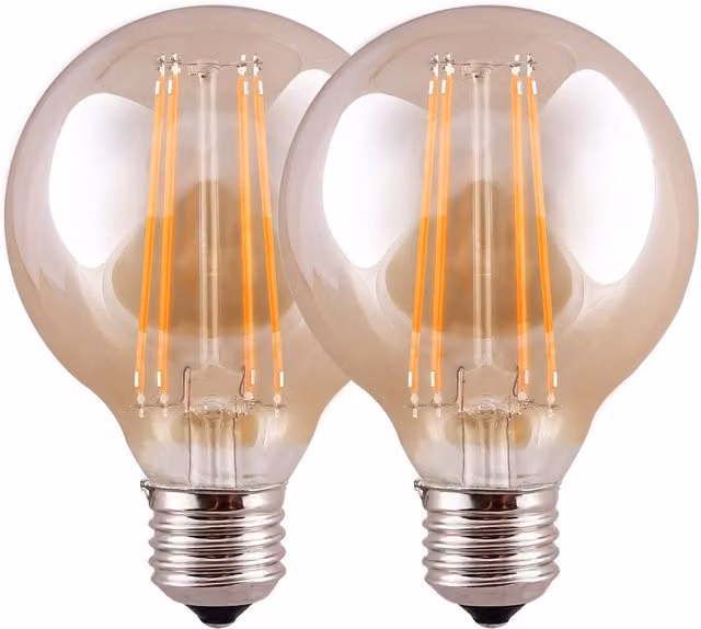 Harper Living Amber Glass G95 E27 LED Globe Bulb, Warm White, Dimmable, Pack of 2
