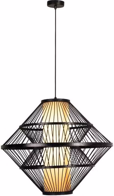 Lucide Pasquino Pendant Light, Black Bamboo and Metal, Diameter: 60 cm, Height: 180 cm