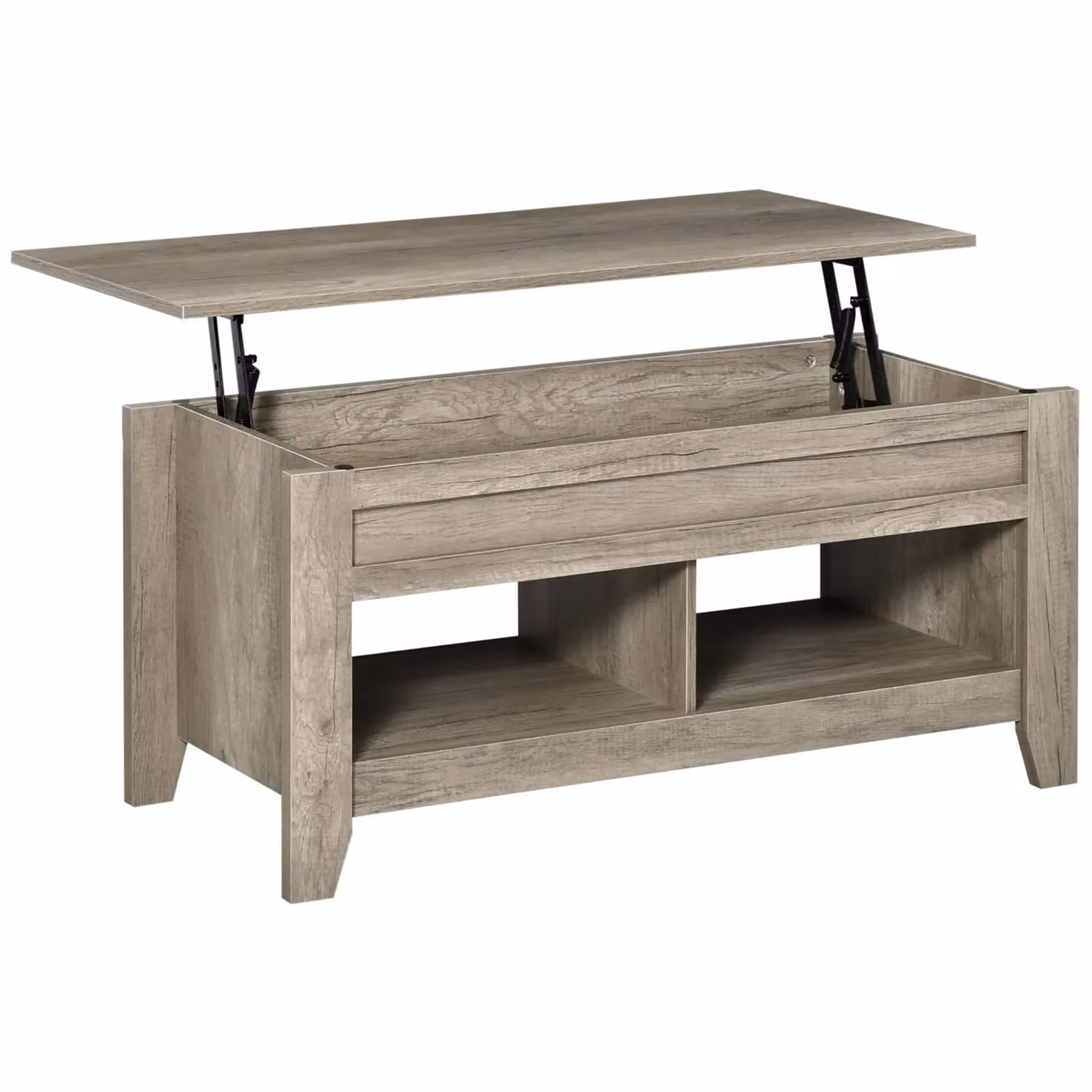 HOMCOM Modern Rectangular Lift Top Coffee Table with Hidden Storage and Open Shelf in Brown, W/D/H: 105.0 x 62.5 x 45.0 cm – 2