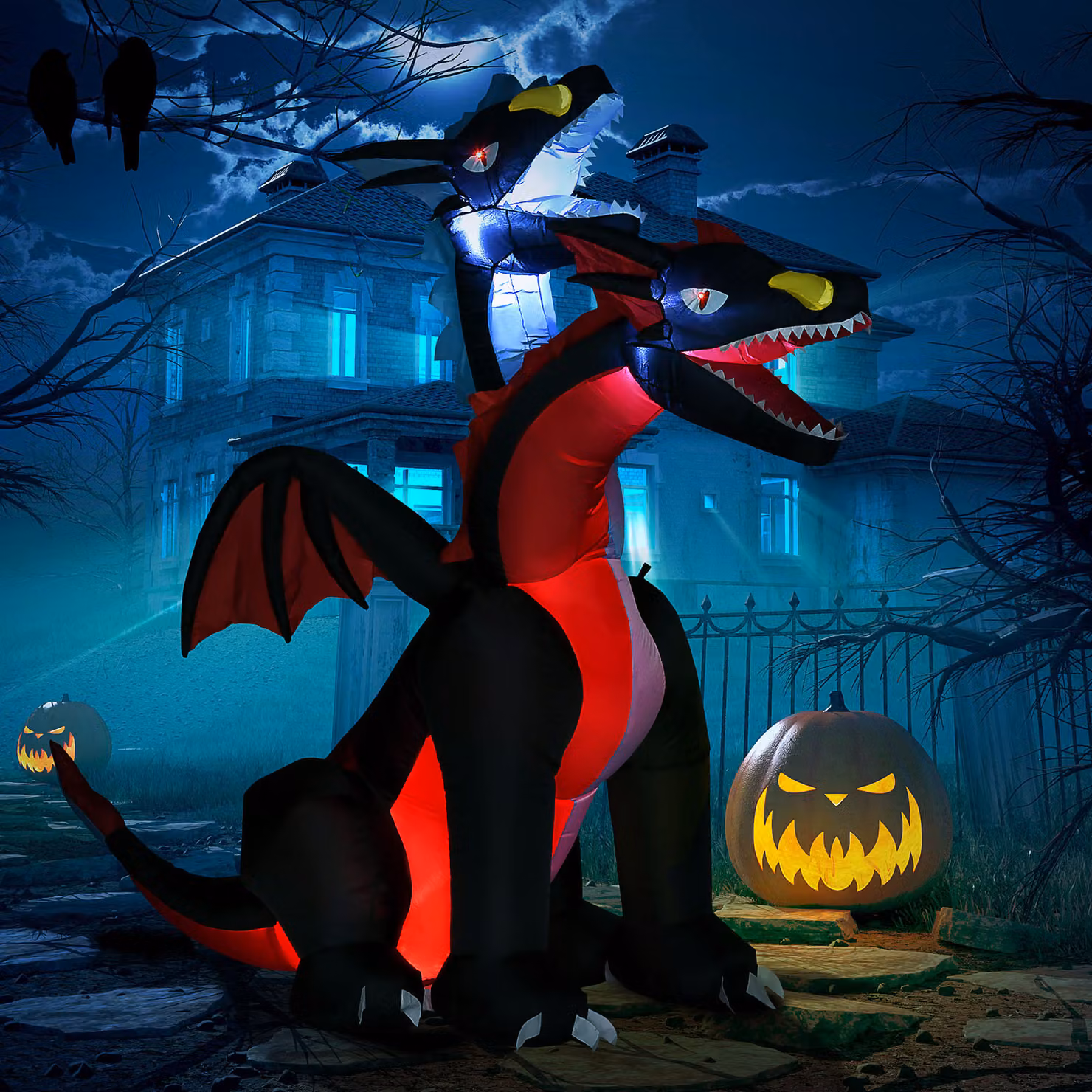 HOMCOM Multicolour Inflatable Two-Headed Dragon with LED Lights – 2