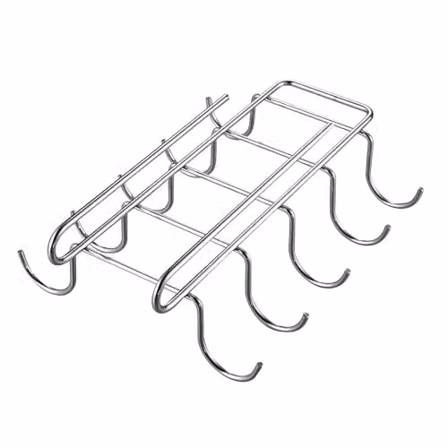 Innoteck Silver Stainless Steel Kitchen Mug and Utensil Hanging Hook Rack with 10 Self-Adhesive Hooks