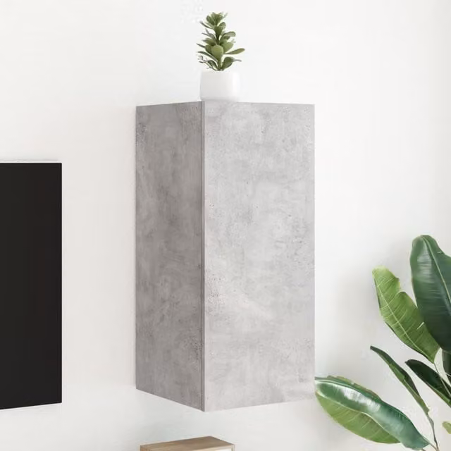 Berkfield Home Modern Wall Mounted TV Cabinet with LED Lights in Concrete Grey, W/D/H: 30.5 x 35 x 70 cm – 1