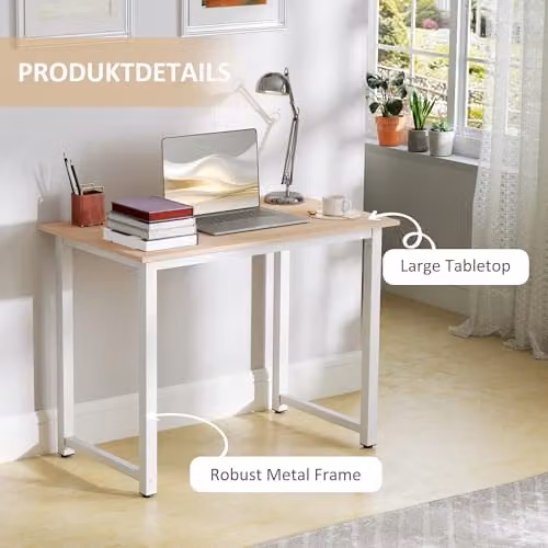 HOMCOM Modern Computer Desk and Writing Table with Metal Frame, White, W/D/H: 100 x 60 x 76 cm – 3