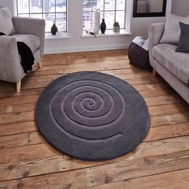 The Rug Shop UK Grey Handmade Geometric Round Wool Rug, Diameter: 180 cm